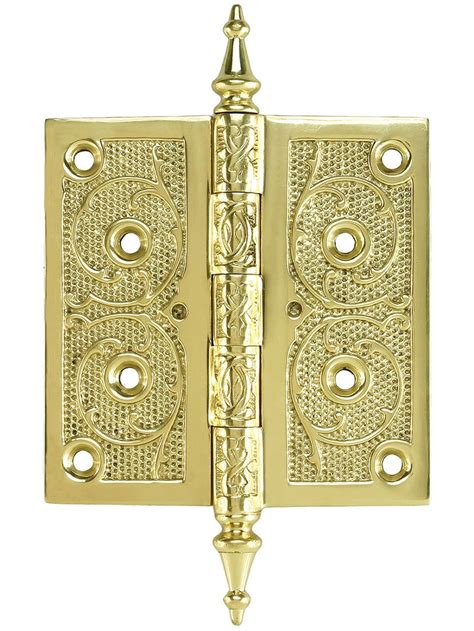 4 12 Solid Brass Steeple Tip Hinge With Decorative Vine Pattern Antique Hardware Steeple