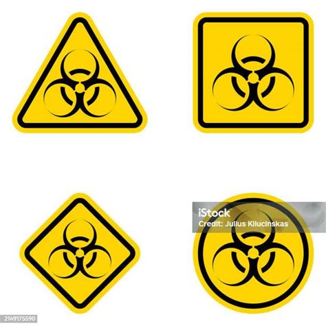 Set Tanda Bahaya Biologis Simbol Peringatan Kuning Segitiga Biohazard Zat Konsep Epidemi Virus