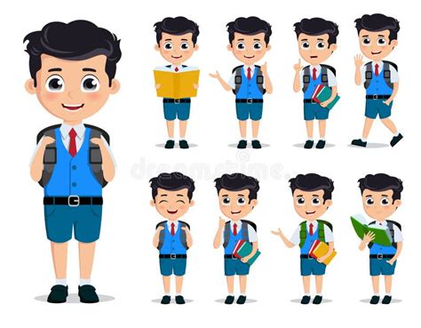 School Kids Student Vector Characters Set Back To School Boy Cartoon