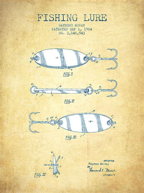 Fishing Lure Patent Drawing From Vintage Paper Drawing By Aged