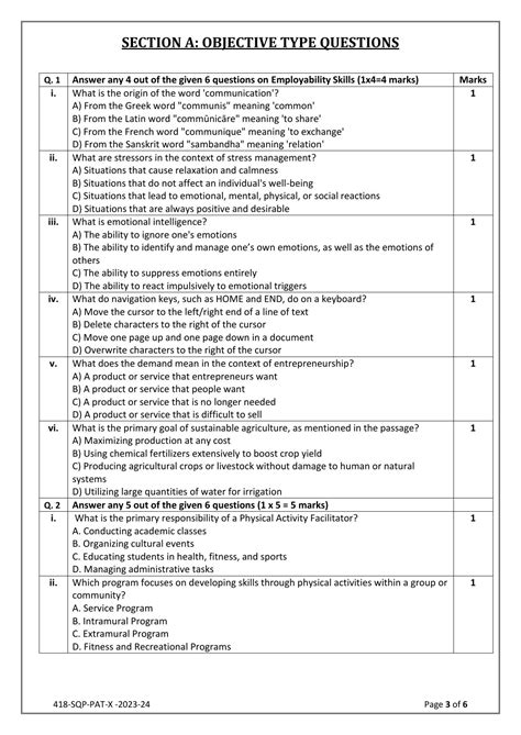 Cbse Class 10 Physical Activity Trainer Sample Papers 2023 2024 Indcareer Schools