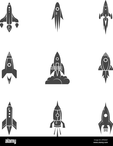 Spaceship Icons Rocket Symbols Speed Launched Space Ships Silhouettes