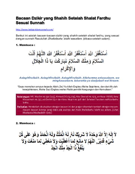 Pdf Bacaan Dzikir Yang Shahih Setelah Shalat Fardhu Sesuai Sunnah