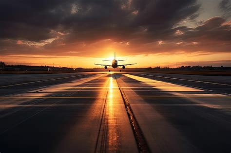 Premium Photo | Airport Runway Sunset Dramatic and Serene Aviation Scene