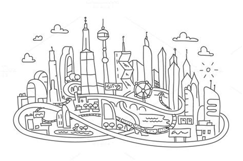 Futuristic City Skyline Coloring Pages