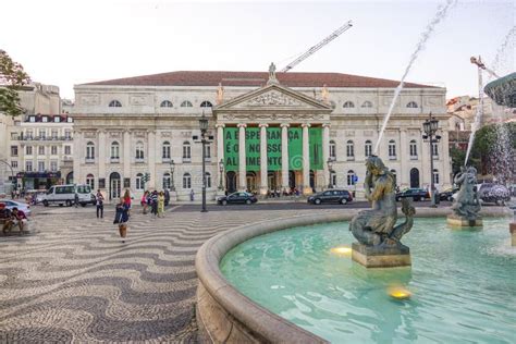 Dom Pedro Square In Lisbon Aka Rossio Square Editorial Stock Photo