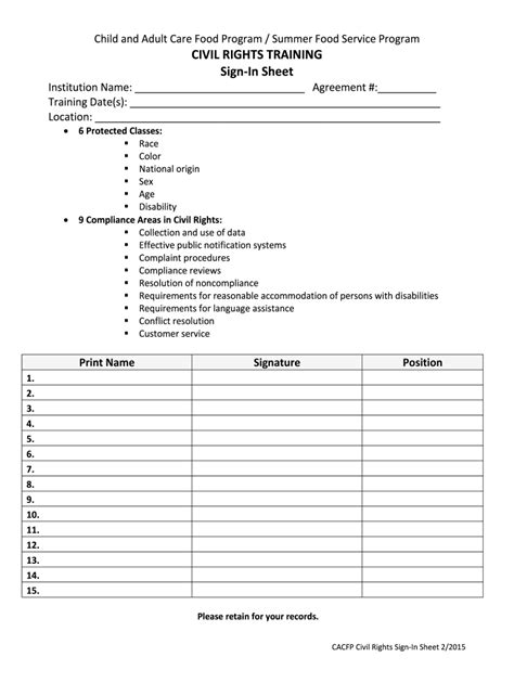 Cacfp training sign in sheet: Fill out & sign online | DocHub