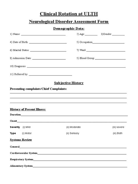 Neurological Assessment Form Pdf Neurology Foot