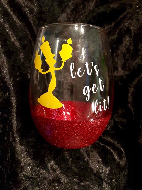 Lets Get Lit Lumiere Beauty And The Beast Disney Glitter Wine Glass