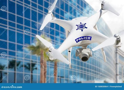 Police Unmanned Aircraft System UAS Drone Flying Near City Highrise