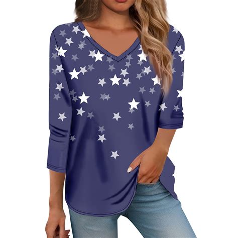 Wangxldd 4th Of July 2024 Womens Tops 34 Length Sleeve American Flag