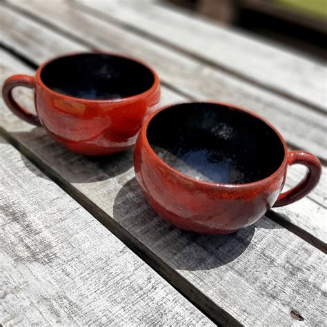 Handmade Ceramic Tea Cup Tea Mug Cracked Red Enamel Large Etsy