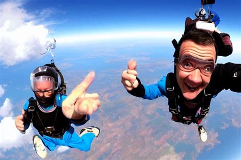 Prompthunt GoPro Selfie Of Mr Bean Skydiving Wide Angle Dramatic