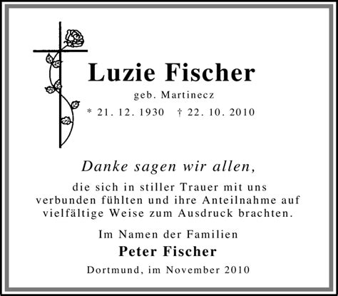 Traueranzeigen Von Luzie Fischer Trauer In NRW De