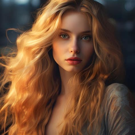 Premium Ai Image A Woman With Long Blonde Hair And A Light Blue Eyes Looks At The Camera