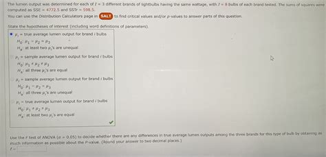 Solved The Lumen Output Was Determined For Each Of I Chegg