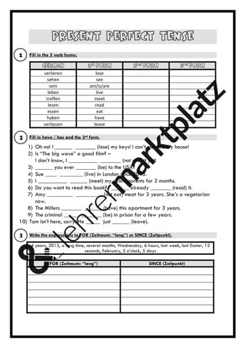 Present Perfect Tense Booklet For Since Unterrichtsmaterial Im