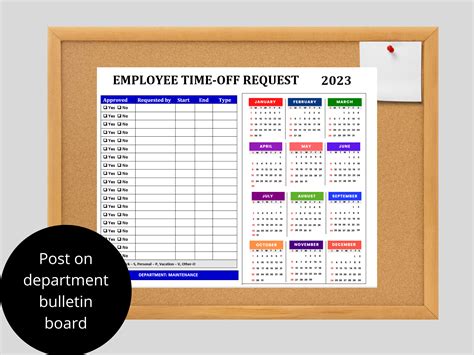 Time Off Request Calendar Hr Employee Template Leave Etsy