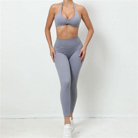 Seamless Yoga Sets Sports Fitness High Waist Hip Lifting Pants Nude