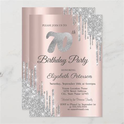 A Pink And Silver 70th Birthday Party Card