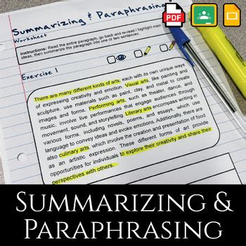 Summarizing Paraphrasing Exercises Assignments Pdf Google Slides