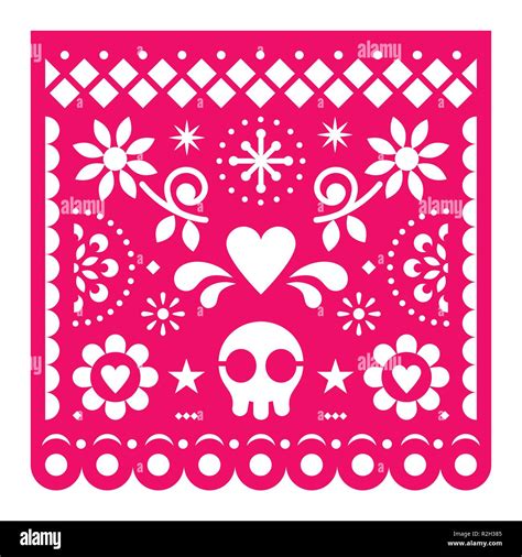 Papel Picado Mexicano Diseño Vectorial Rosa De Papel Decoración Retro