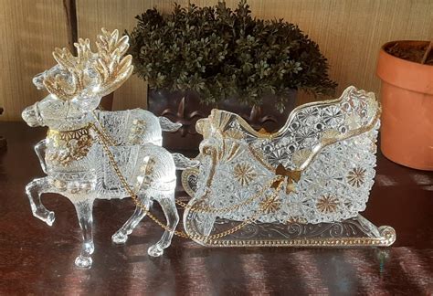 Gorgeous Vintage Lucite Acrylic Sleigh With Two Reindeer Vintage