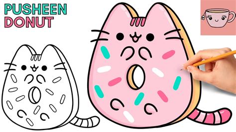 How To Draw Pusheen Cat Sprinkle Donut Cute Easy Step By Step