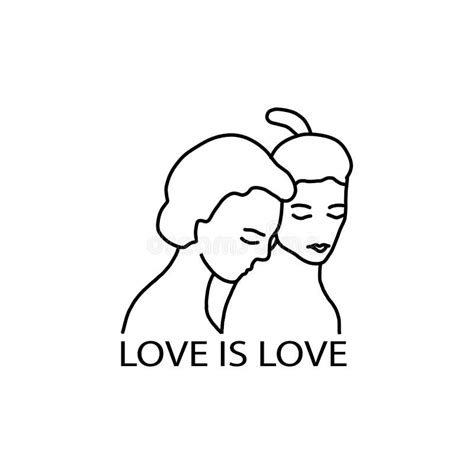 Happy Lesbian Couple Vector Illustration Two Women Are Embracing Each