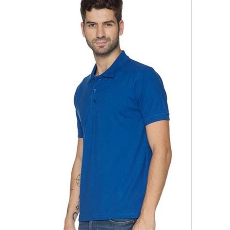 Combed Ring Spun Cotton Plain Ruffty Polo Solid Men Royal Blue T Shirt