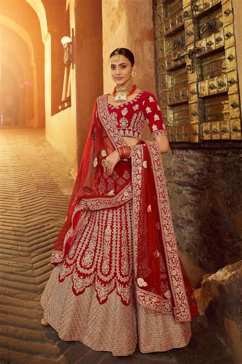 Buy Red Velvet Bridal Lehenga Choli Nwg Online