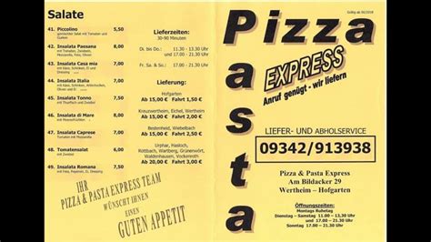 Pizza Pasta Express Wertheim Speisekarte Vorderseite 042020