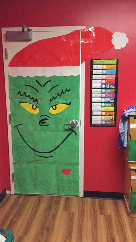 Festive Grinch Door Decoration For Christmas In The Classroom