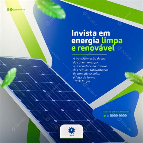 Post Energia Solar Invista em Energia Limpa e Renovável Social Media