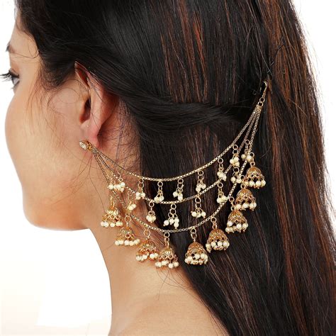 Buy Indian Gold Triple Layer Jhumeki S Ear Chain Hair Online In India