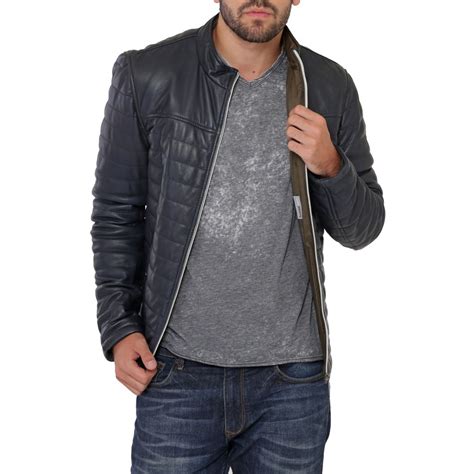 Blouson En Cuir Matelass Oakwood Fabien Bleu Pour Homme