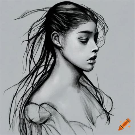 Charcoal Drawing Of A Girl With Flowing Hair On Craiyon