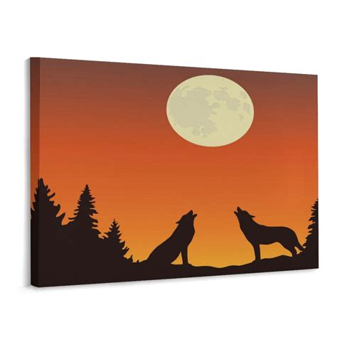 Two Wolves Howling At The Moon