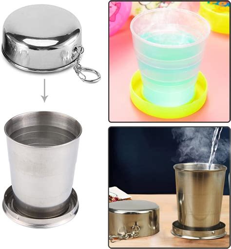 Travel Stainless Steel Collapsible Cup 240ml With Metal Telescopic Keychain With Plastic