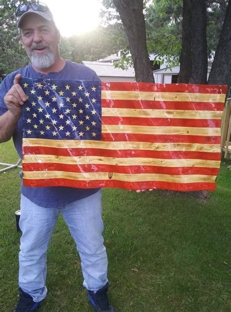 Rustic Wooden Waving Flag Sculpture Two Kinds American Flags Express