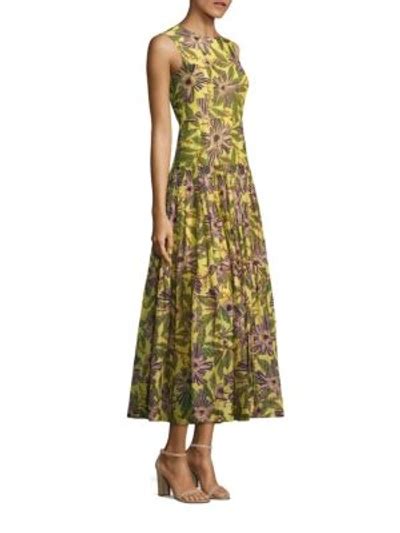 Red Valentino Floral Print Drop Waist Midi Dress In Limone Modesens