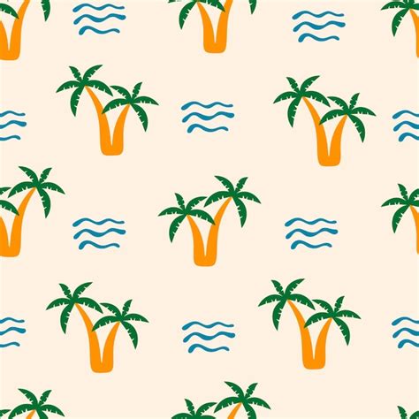 Premium Vector Summer Seamless Pattern With Palms And Waves