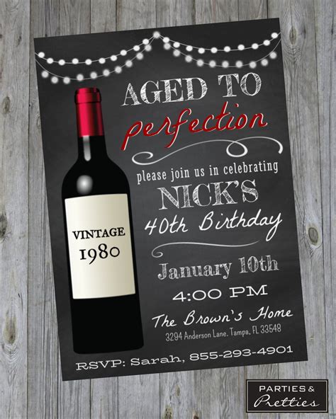 Birthday Party Invitation Aged To Perfection Wine Theme Etsy 40th