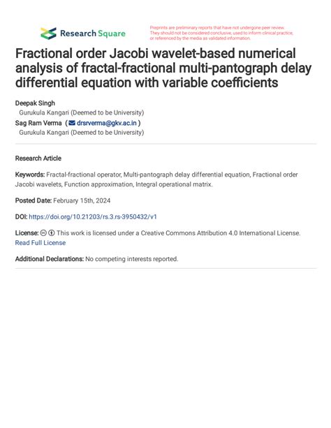 Pdf Fractional Order Jacobi Wavelet Based Numerical Analysis Of