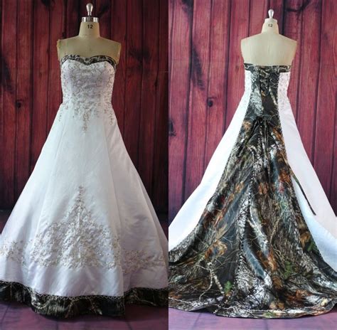 Discountreal Picture Realtree Camo Wedding Dresses 2016 A Line Embroidery Court Train White