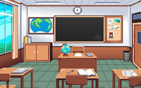 Premium Vector Pixel Art Illustration Classroom Background Pixelated Classroom School