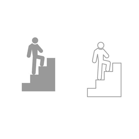 Stick Man Go Up Black Pictograms Of People Climbing On Staircase And