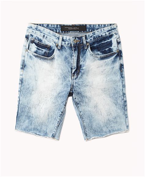 Lyst Forever Acid Wash Denim Shorts In Blue For Men