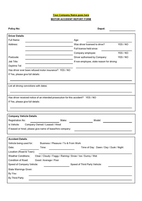 Printable Vehicle Accident Report Form