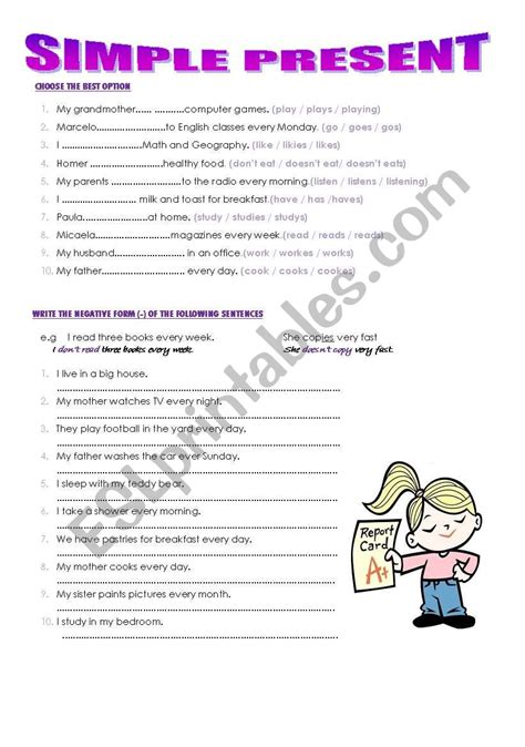 Simple Present ESL Worksheet By Reina09